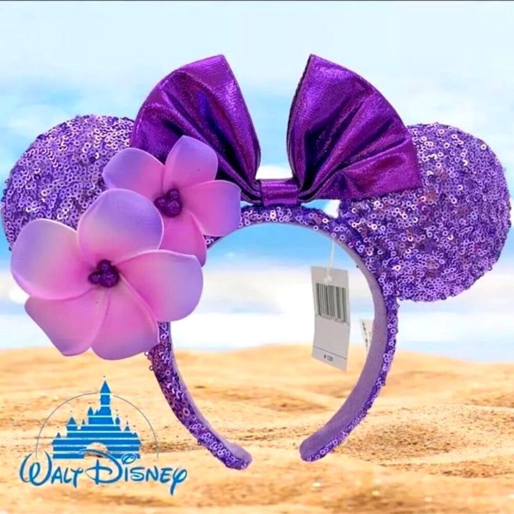 Disney Parks Aulani Hawaii Purple Plumeria Minnie Ears Headband